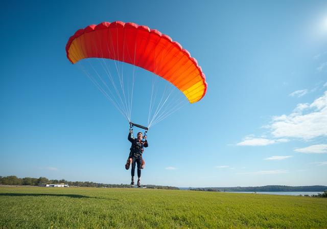 A skydiver gracefully landing after a jump.